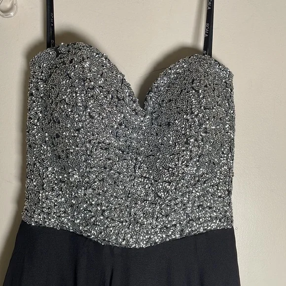 Scala SILK chiffon layered ruffled Black dress with silver beading Short S, 4 - Picture 6 of 10